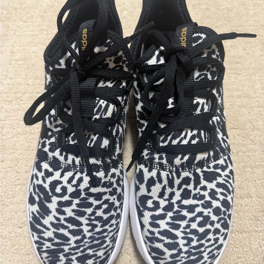 Adidas Black and White Athletic Shoes with Bold Animal Print